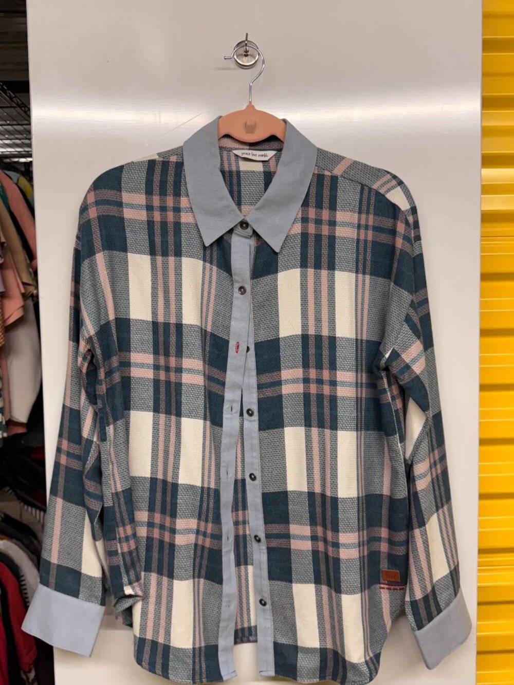 Peace Love World Plaid Flannel Shirt - Contrast Trim - Size XS